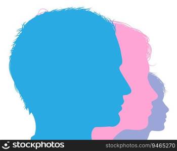 Family face silhouettes in profile, father mother and child.. Family face silhouette