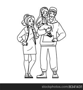 family fashion line pencil drawing vector. kid child, daughter young, mother girl, happy woman, man together, mom father, casual family fashion character. people Illustration. family fashion vector