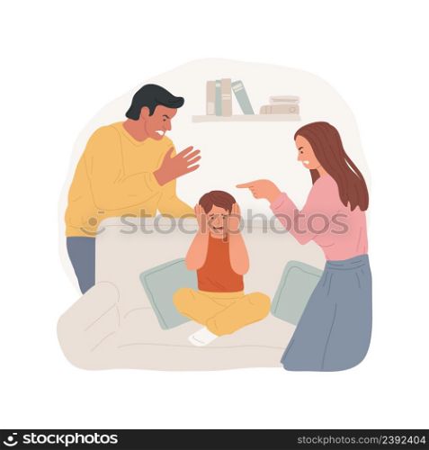 Family fight isolated cartoon vector illustration Mother and father disciplining a child, family conflict, fighting in a living room, parents shouting at a child, misbehaving vector cartoon.. Family fight isolated cartoon vector illustration