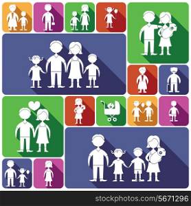 Family figures decorative flat icons set of men women baby isolated vector illustration