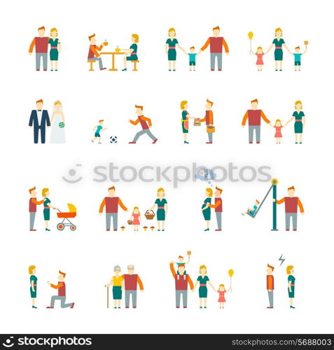 Family figures flat icons set of parents children married couple isolated vector illustration