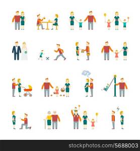 Family figures flat icons set of parents children married couple isolated vector illustration