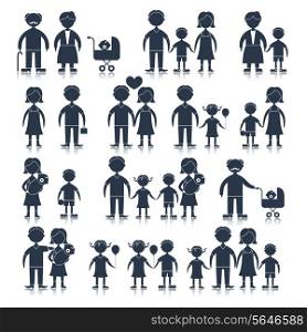 Family figures icons black set of men women children isolated vector illustration