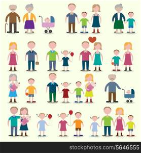 Family figures icons set of parents children couple isolated vector illustration