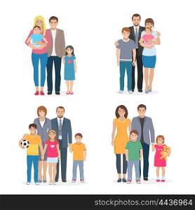 Family Flat Concept. Flat composition 2x2 depicting big happy family with white background vector illustration
