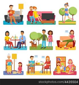 Family Flat Icons. Family flat style people figures website icons set of parents children couple icons set isolated vector illustration collection