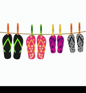 Family flip flops with rope and clothespins