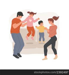 Family fun isolated cartoon vector illustration Family having fun at home, children jumping on the sofa in the living room, happy moment, spending leisure time together indoor vector cartoon.. Family fun isolated cartoon vector illustration