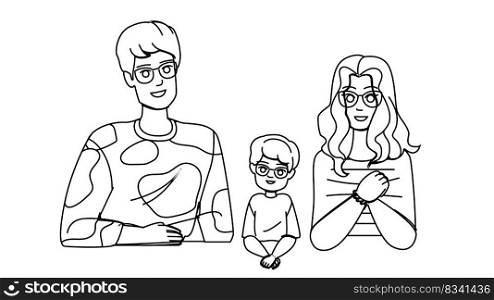 family glasses line pencil drawing vector. happy eyeglasses, woman father, man portrait, smile parent, love together, kid child family glasses character. people Illustration. family glasses vector