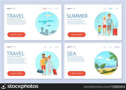 Family goes at vacations. Peoples at airport. Vector travel landing pades background. Illustration of people vacation, family travel. Family goes at vacations. Peoples at airport. Vector travel landing pades background