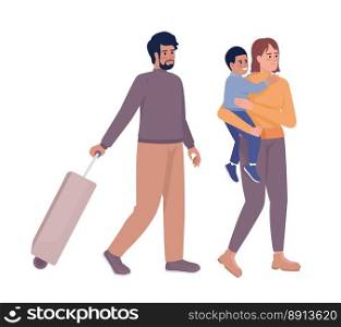 Family going on vacation semi flat color vector characters. Passengers with valise. Editable figures. Full body people on white. Simple cartoon style illustration for web graphic design and animation. Family going on vacation semi flat color vector characters