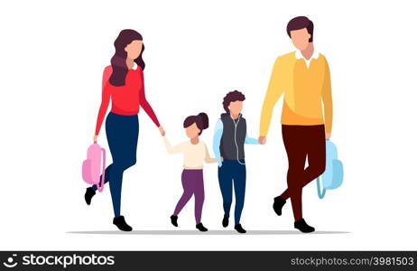 Family going on vacation semi flat color vector characters. Walking figures. Full body people on white. Summer getaway simple cartoon style illustration for web graphic design and animation. Family going on vacation semi flat color vector characters