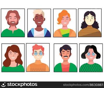 family happy faces flat avatars set