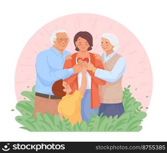 Family harmony support. Human help generation, people holding hands together, reunion parents, healthy relationship father mother daughter, love and care swanky vector illustration and family harmony. Family harmony support. Human help generation, people holding hands together, reunion parents, healthy relationship father mother daughter