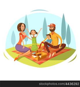 Family Having Picnic Illustration . Family having picnic on the grass concept with bread and jam cartoon vector illustration