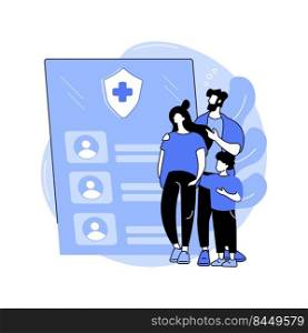 Family health insurance isolated cartoon vector illustrations. Family with kids sign documents to obtain medical insurance, health care, legal service, meeting with specialist vector cartoon.. Family health insurance isolated cartoon vector illustrations.