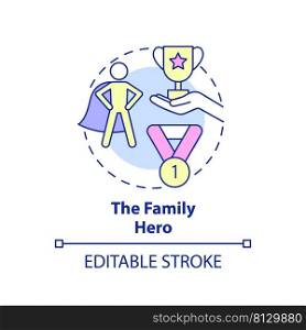 Family hero concept icon. Overachiever. Child role in dysfunctional families abstract idea thin line illustration. Isolated outline drawing. Editable stroke. Arial, Myriad Pro-Bold fonts used. Family hero concept icon