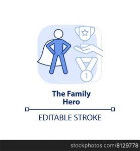 Family hero light blue concept icon. Child role in dysfunctional families abstract idea thin line illustration. Isolated outline drawing. Editable stroke. Arial, Myriad Pro-Bold fonts used. Family hero light blue concept icon