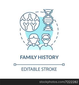 Family history blue concept icon. Arthritis risk factor abstract idea thin line illustration. Genetic disease. Inherited illness. Pain in knee. Vector isolated outline color drawing. Editable stroke. Family history blue concept icon