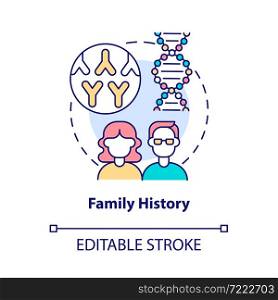 Family history concept icon. Arthritis risk factor abstract idea thin line illustration. Genetic joint disease. Inherited illness. Pain in knee. Vector isolated outline color drawing. Editable stroke. Family history concept icon