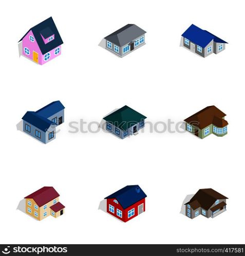 Family home icons set. Isometric 3d illustration of 9 family home vector icons for web. Family home icons set, isometric 3d style