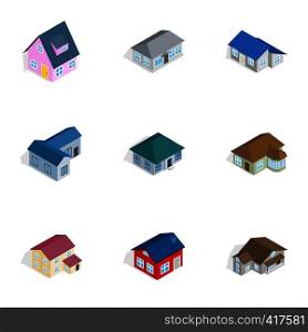 Family home icons set. Isometric 3d illustration of 9 family home vector icons for web. Family home icons set, isometric 3d style