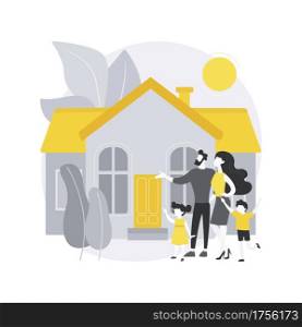 Family house abstract concept vector illustration. Single-family detached home, family house, single dwelling unit, townhouse, private residence, mortgage loan, down payment abstract metaphor.. Family house abstract concept vector illustration.