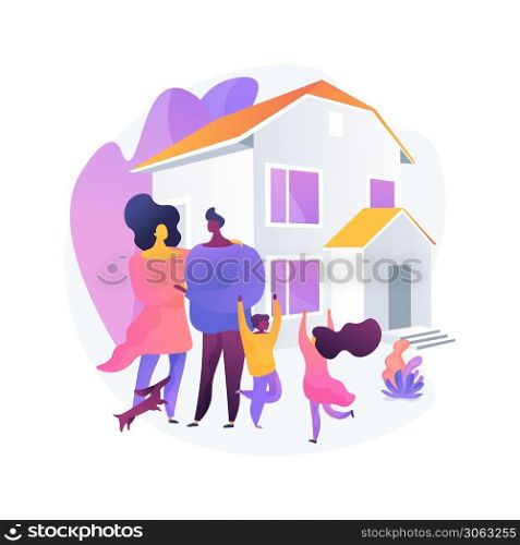 Family house abstract concept vector illustration. Single-family detached home, family house, single dwelling unit, townhouse, private residence, mortgage loan, down payment abstract metaphor.. Family house abstract concept vector illustration.