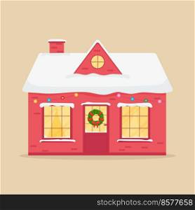 Family house. Merry Christmas winter. Flat vector illustration.. Family house. Merry Christmas winter. Flat vector illustration