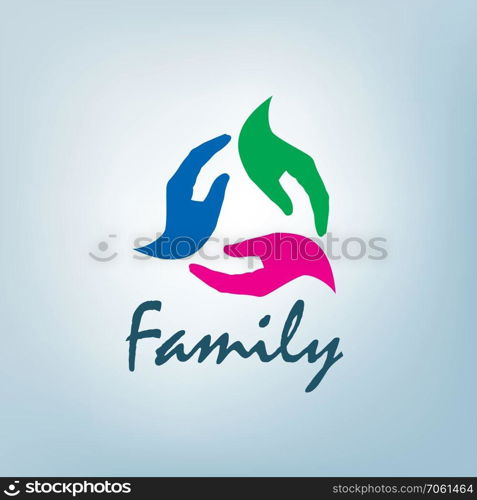 Family icon in the form of hands. Vector illustration.. Family icon in the form of hands. Vector illustration