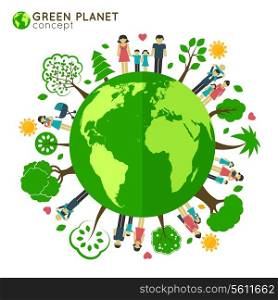 Family icons around the globe green planet ecology concept vector illustration