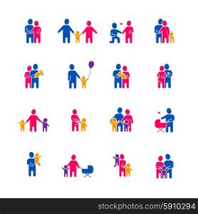 Family Icons Set. Family icons set with parents children and love symbols flat isolated vector illustration