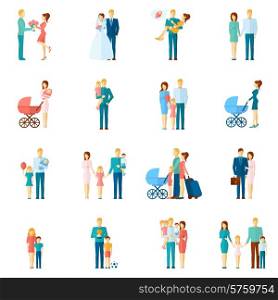 Family icons set with married couple people relationship symbols isolated vector illustration. Family Icons Set