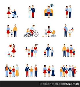 Family icons set with parents kids and other people figures isolated vector illustration. Family Icons Set