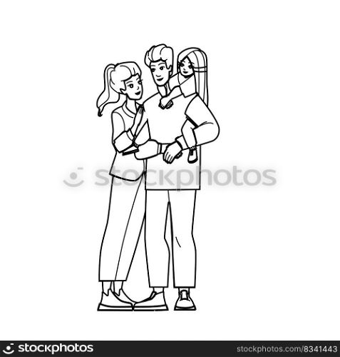 family in front of house line pencil drawing vector. happy house, child lifestyle, couple new, man mother, outside father, woman family in front of house character. people Illustration. family in front of house vector