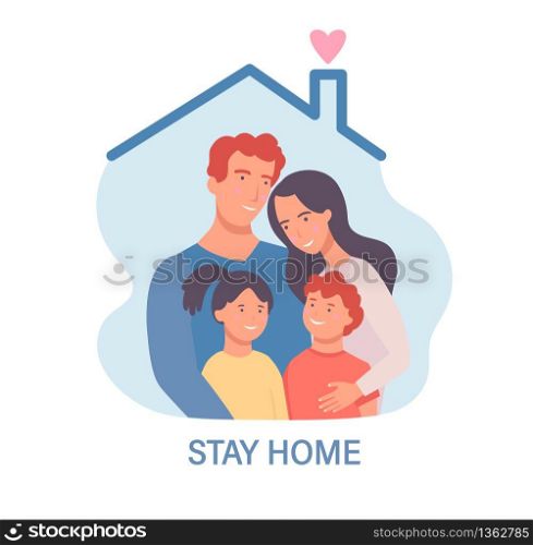 Family in isolation.Stay home template for banner, poster, flyer.Awareness social media campaign and coronavirus prevention. Quarantine during pandemia. Health care concept. Vector illustration.. Family in isolation.Stay home template for banner.