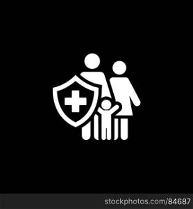 Family Insurance Icon. Flat Design.. Family Insurance Icon. Flat Design. Isolated Illustration. Family with a shield and a cross on it.