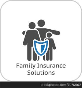 Family Insurance Solutions and Medical Services Icon. Flat Design.