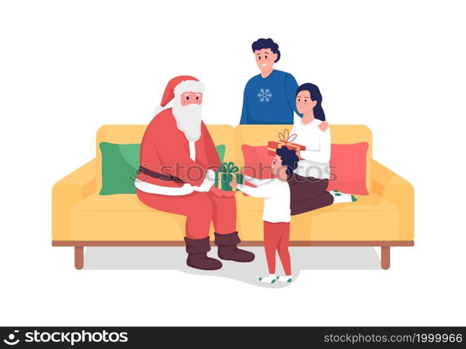 Family invited Santa semi flat color vector characters. Smiling figures. Full body people on white. Holiday celebration isolated modern cartoon style illustration for graphic design and animation. Family invited Santa semi flat color vector characters