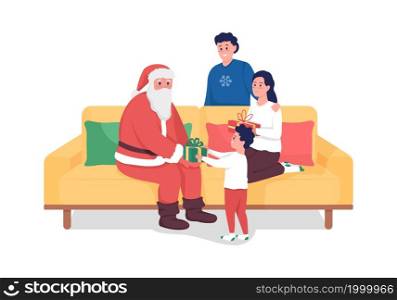 Family invited Santa semi flat color vector characters. Smiling figures. Full body people on white. Holiday celebration isolated modern cartoon style illustration for graphic design and animation. Family invited Santa semi flat color vector characters