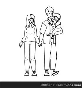 family japanese line pencil drawing vector. lifestyle happy, child happiness, mother father, woman young, love beautiful, together asian family japanese character. people Illustration. family japanese vector