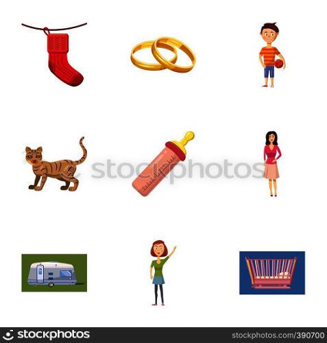 Family kid icons set. Cartoon illustration of 9 family kid vector icons for web. Family kid icons set, cartoon style