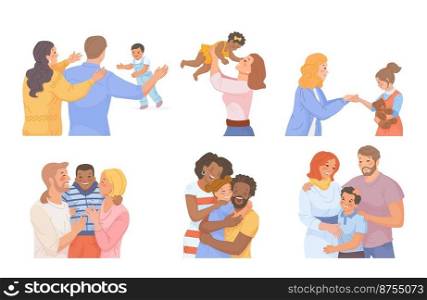 Family kids adoption. Multicultural parents adopt child, adopted kid, love foster orphan children, charity relationship, mother care custod society support vector illustration family child or kid. Family kids adoption. Multicultural parents adopt child, adopted kid, love foster orphan children, charity relationship, mother care custod society support swanky vector