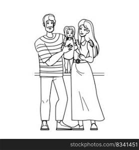 family latin line pencil drawing vector. hispanic father, mother happy, child home, together man, woman young, kid daughter, love dad family latin character. people Illustration. family latin vector