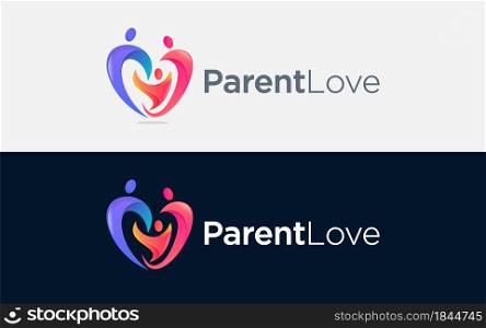 Family Logo with Parents and Children Who Hold Each Other and Form A Sign of Love Concept. Graphic Design Element.