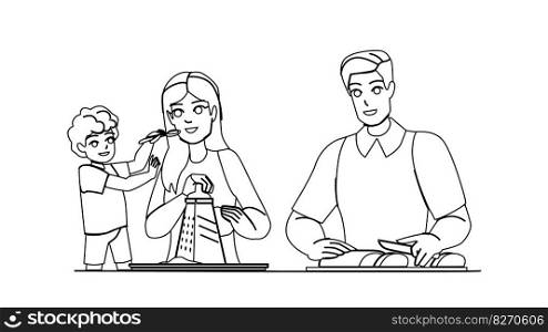 family lunch vector. father mother, happy food, woman girl, eating dinner, meal child, man boy table family lunch character. people Illustration. family lunch vector