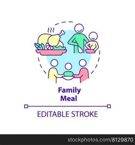 Family meal concept icon. Having dinner with family members. Quality time together abstract idea thin line illustration. Isolated outline drawing. Editable stroke. Arial, Myriad Pro-Bold fonts used. Family meal concept icon