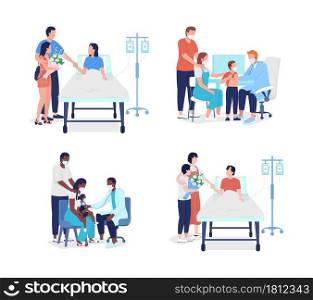 Family medicine semi flat color vector characters set. Full body people on white. Going with family to doctor appointment isolated modern cartoon style illustration for graphic design and animation. Family medicine semi flat color vector characters set