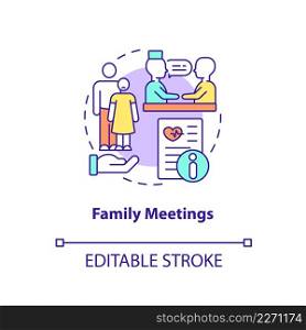 Family meetings concept icon. Information of patient condition. Hospice service abstract idea thin line illustration. Isolated outline drawing. Editable stroke. Arial, Myriad Pro-Bold fonts used. Family meetings concept icon