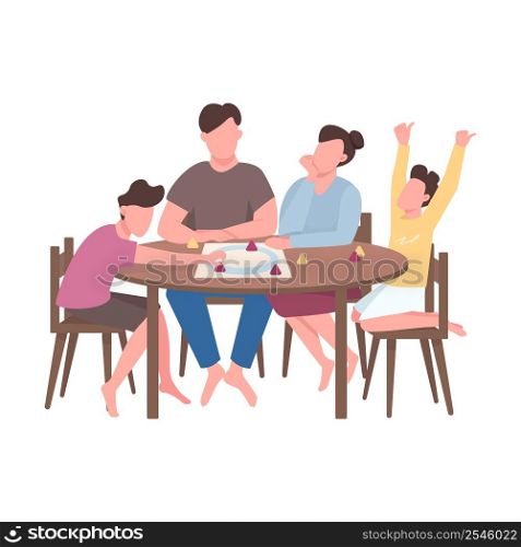 Family members play board game semi flat color vector characters. Sitting figures. Full body people on white. Simple cartoon style illustration for web graphic design and animation. Family members play board game semi flat color vector characters